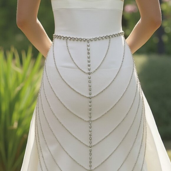 New Women Silver Rhinestone Chain Body Waist Belt – High Waist Bling Skirt S M